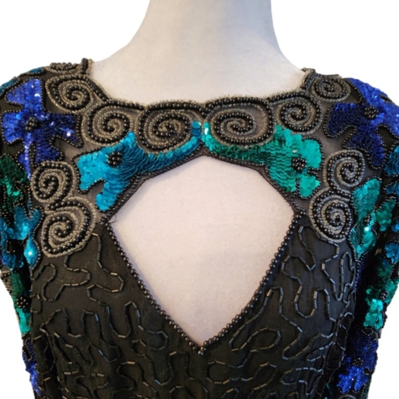 COPY - Vintage Rare Find Sequins and Beaded Black Dress with Beautiful Blue Seq… - Picture 7 of 11